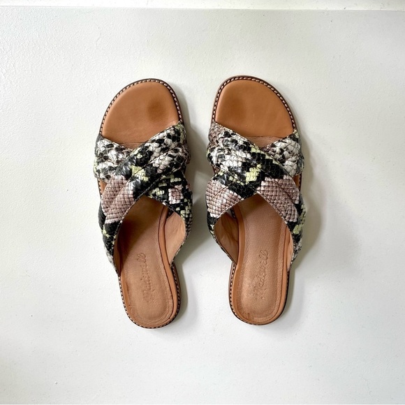 Madewell Puffy Strap Snakeskin Embossed Leather Sandals 7.5 - Picture 1 of 9
